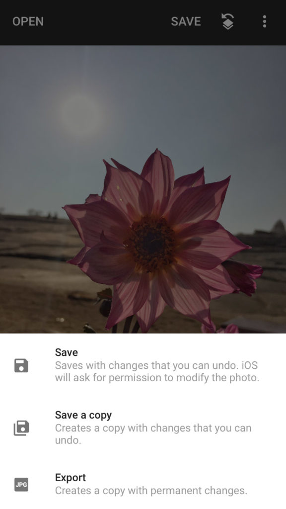 Save or export using Snapseed app