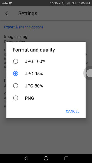 Full size resolution photos in Snapseed on Android